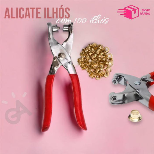 ALICATE PARA ILHOSES APLICADOR FURADOR PREGADOR COM 100 ILHOSES