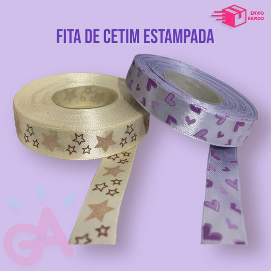 FITA DE CETIM ESTAMPADA- Pacote com 5 metros