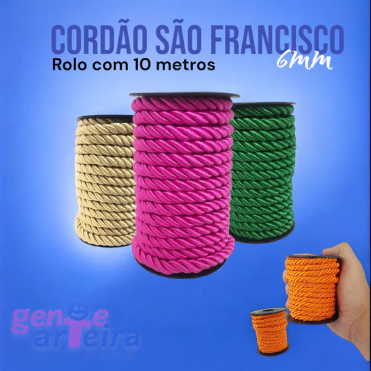 CORDÃO SÃO FRANCISCO 6MM - ROLO COM 10 METROS